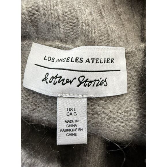 & Other Stories Gray Wool Mohair Blend Turtleneck Sweater Ribbed Hem Size L - Picture 7 of 9